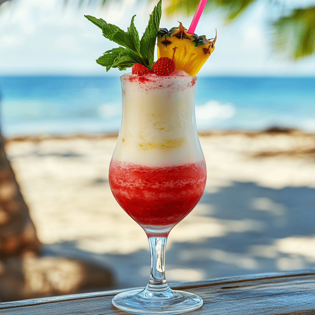 Miami Vice Drink: Frozen Cocktail with a Tropical Twist 5 Ingredients for Miami Vice cocktail including strawberries and coconut